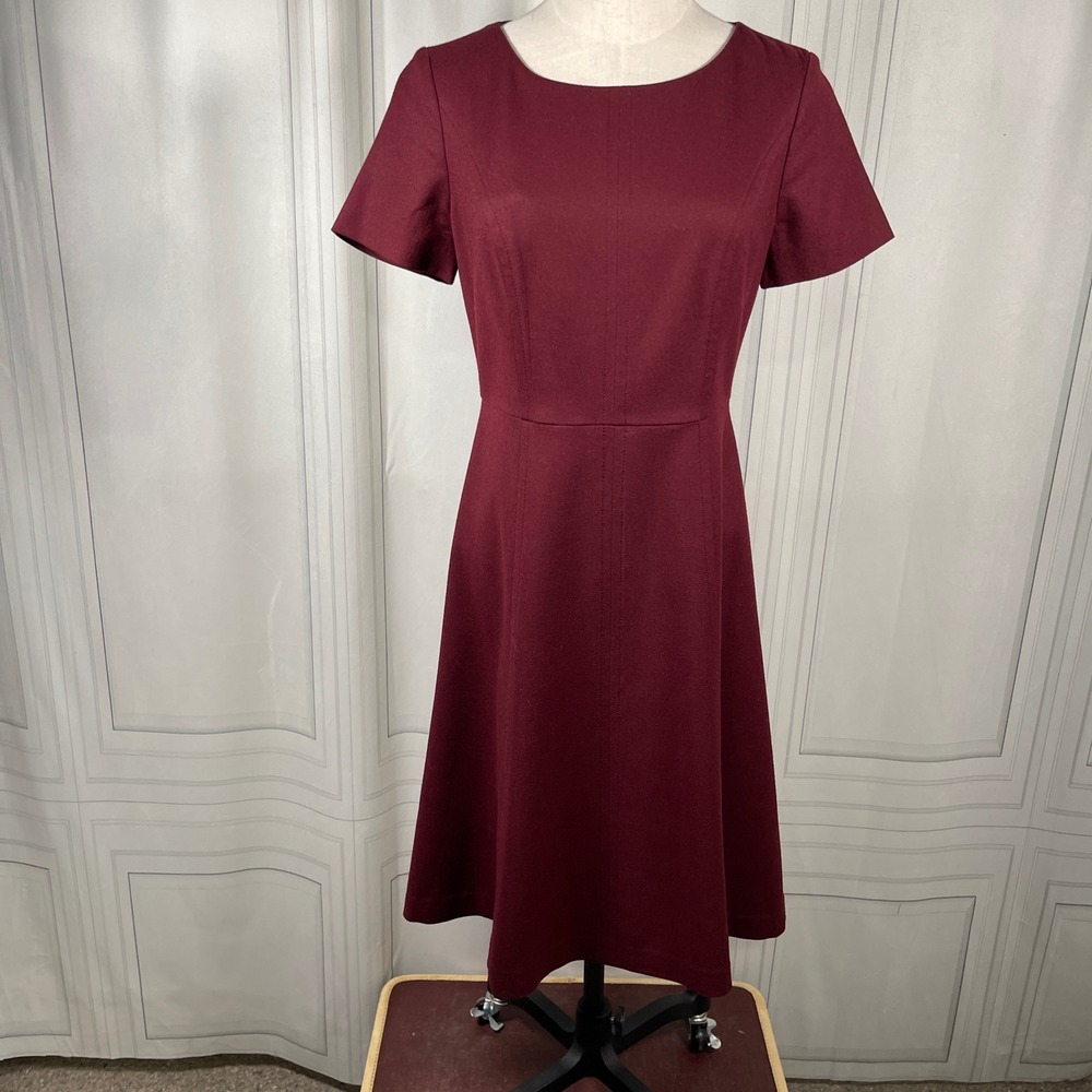 Talbots Burgundy Wool‎ Fit & Flare Dress Size 2 Short Sleeve